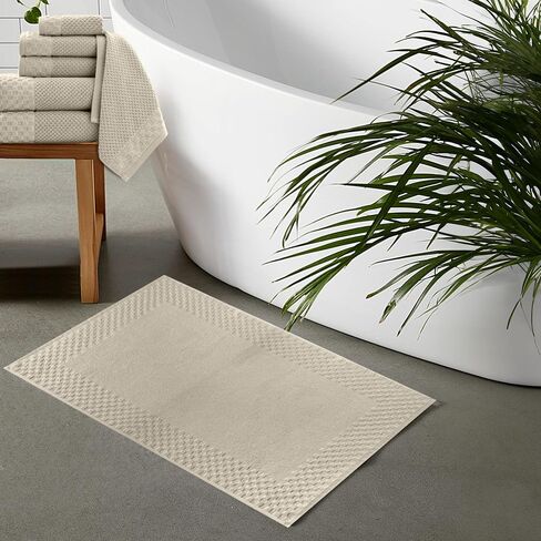 Classic Turkish Towels CTT - 2 Piece Bathroom Rugs Set, 100% Cotton Bath Mats, Non-Slip, Comfy & Highly Absorbent Bathroom Floor Mats, Machine Washable | 20"x34" (Almond) in Saudi Arabia