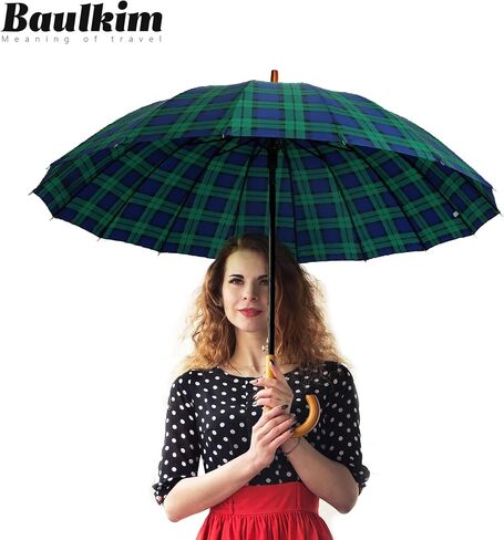 16 Ribs 48" Stick Umbrella Auto Open Solid Color Fashionable and Simple，Arc Classic Wood Handle，Windproof Unbreakable Stick Rain Umbrella(creamwhite) in Saudi Arabia