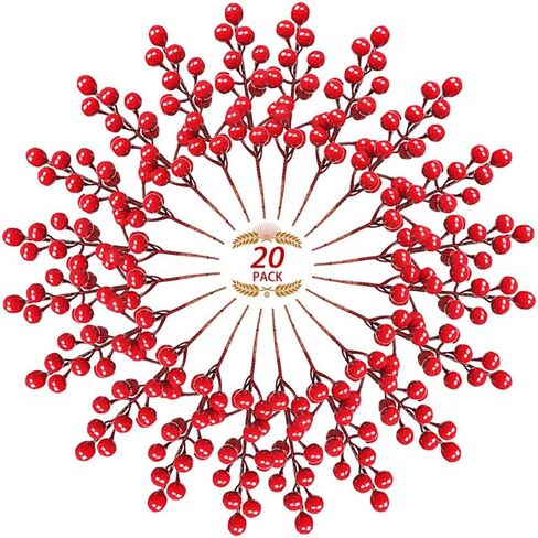 50 Pack Artificial Red Berry Stems, 8 Inch Burgundy Red Berry Picks Holly Berries Branches for Christmas Tree Decorations Crafts for Christmas Wreath in Saudi Arabia