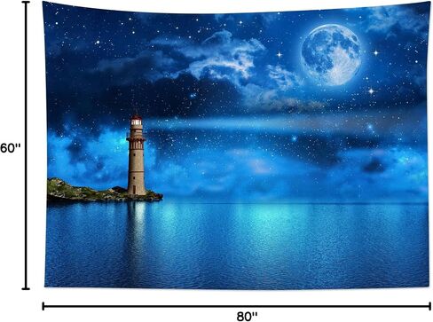 HVEST Moon Night Sky Tapestry Wall Hanging Full Moon and Galaxy Starry Night with Lighthouse over the Ocean Wall Hanging Tapestry Nature Cloud Tapestry for Bedroom Living Room Wall Decor, 60X40 Inches in Saudi Arabia