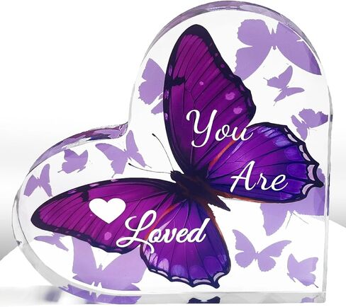 هدايا قلب أكريليك للنساء على شكل فراشة ديكور مكتبي تذكار منقوش ملهم لتزيين الطاولة المركزية لصديقك هدية عيد ميلاد (أنت محبوب - أرجواني) in Kuwait