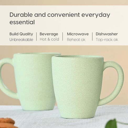 Eha Set of 2 Earth-Friendly Classic Coffee Mug | 10 oz | Made with Rice Husk & Bamboo Fibers | Microwave Safe | for Hot & Cold Coffee, Milk & Tea Cup | Matte Finish Mugs (Pack of 2,Celeste) in Saudi Arabia