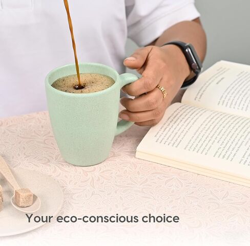 Eha Set of 2 Earth-Friendly Classic Coffee Mug | 10 oz | Made with Rice Husk & Bamboo Fibers | Microwave Safe | for Hot & Cold Coffee, Milk & Tea Cup | Matte Finish Mugs (Pack of 2,Celeste) in Saudi Arabia