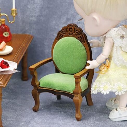 Dollhouse Couch Miniature Chair Furniture Accessories 1:12 Wood Retro Vintage Chair Upholstered Victorian Carved Armchair for Christmas Decoration Ornament (A) in Kuwait