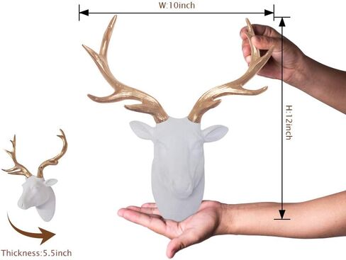 SAC SMARTEN ARTS Animal Head Wall Decor, Glossy Black Faux Resin Deer Head with Gold Antlers for Wall Mount Decoration, Size 10" x 5" x 12" in Kuwait