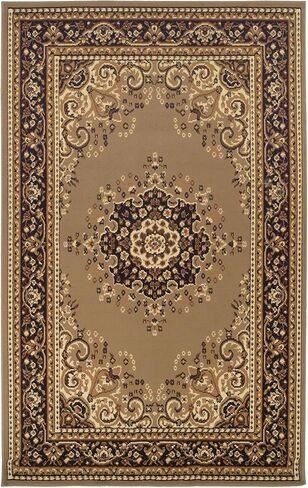 Superior Indoor Large Area Rug with Jute Backing, Floor Decor for Bedroom, Farmhouse, Kitchen, Office, Living Room, Woven Rugs, Elegant Medallion Border, Leopold Collection, 5' x 8', Brown in Saudi Arabia