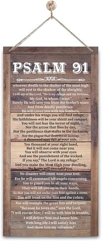 Christian Decor, Psalms 91 Sign, Decorative Wall Plaque, Rustic Door Sign with Hanging Rope, Christian Inspirational Quotes Hanging Sign, Religious Wall Decor, Home Decor Art, Baptism Gift in Kuwait