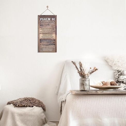 Christian Decor, Psalms 91 Sign, Decorative Wall Plaque, Rustic Door Sign with Hanging Rope, Christian Inspirational Quotes Hanging Sign, Religious Wall Decor, Home Decor Art, Baptism Gift in Kuwait