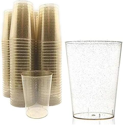 50 Count Hard Plastic 16 Ounce Party Cups Old Fashioned Tumblers Ideal for Home, Office, Bars, Wedding, Bridal and Baby Shower, Birthday, Retirement, Anniversary, Parties (Gold Rim) in Saudi Arabia