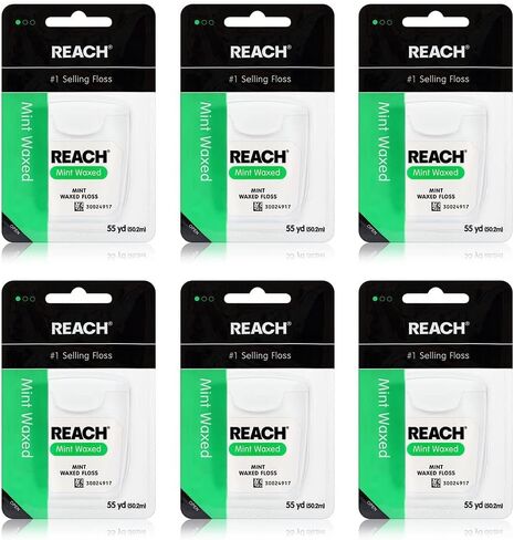 REACH Waxed Dental Floss 3 Pack Bundle, Mint, Plaque Remover, Shred Resistant, Extra Wide Cleaning, Gentle on Gums & Teeth, PFAS-Free, Oral Care, for Adults & Kids, 55yd in Saudi Arabia