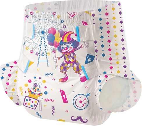 Adult Printed Diapers 7 Peices for Men and Women - Leak Protection Heavy Absorbency Protection Diapers (Medium-Uncle Clown)… in Kuwait
