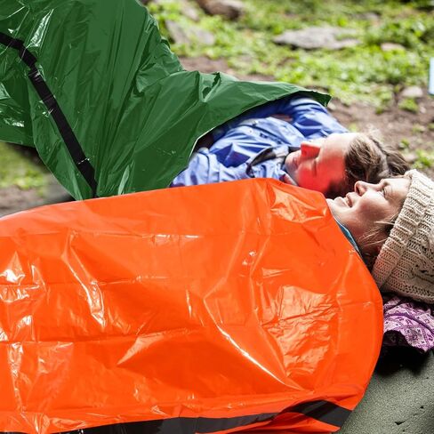 Qunclay 12 مجموعة كيس النوم في حالات الطوارئ البقاء على قيد الحياة Bivvy كيس بطانية مع صفارات خفيفة الوزن المحمولة حقيبة البقاء الحرارية خيمة سميكة مع غطاء محرك السيارة تمديد النايلون الاشياء كيس in Saudi Arabia