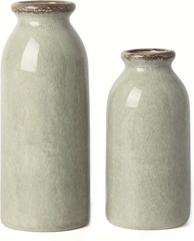 VICTOR & TERESA Small Vase Set for Home Decor, Rustic Blue Grey Ceramic Vases for Flowers, Farmhouse Vases for Pampas Grass, Table, Mantel, Living Room, Shelf, Centerpieces, Set of 2, Gifts for Mom in Saudi Arabia