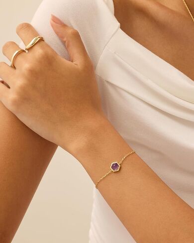 PAVOI 14K Gold Plated Hexagon Gemstone Bracelet for Women | Natural Birthstone 9" Bracelet in Saudi Arabia