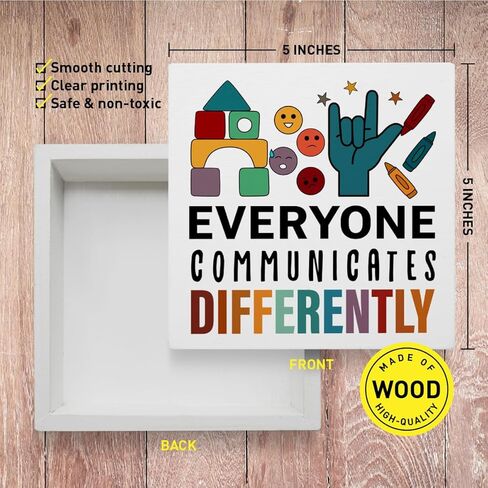 Autism Decor Wooden Box Sign, Autism Awareness Classroom Home Office Desk Decor Kids Autism Decoration, Celebrate Minds Of All Kinds, Autism Awareness Month Gifts in Kuwait
