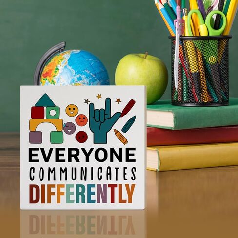 Autism Decor Wooden Box Sign, Autism Awareness Classroom Home Office Desk Decor Kids Autism Decoration, Celebrate Minds Of All Kinds, Autism Awareness Month Gifts in Kuwait