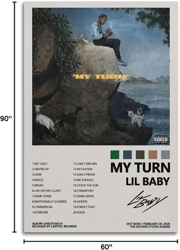 Lil Baby My Turn Album Poster for Bedroom Aesthetic Canvas Wall Art Living Room Posters Painting Picture Print Modern Family Decor 12x18inch(30x45cm) Unframe-style in Saudi Arabia