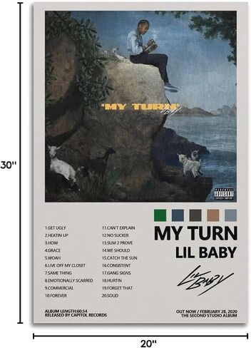 Lil Baby My Turn Album Poster for Bedroom Aesthetic Canvas Wall Art Living Room Posters Painting Picture Print Modern Family Decor 12x18inch(30x45cm) Unframe-style in Saudi Arabia