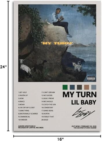 Lil Baby My Turn Album Poster for Bedroom Aesthetic Canvas Wall Art Living Room Posters Painting Picture Print Modern Family Decor 12x18inch(30x45cm) Unframe-style in Saudi Arabia