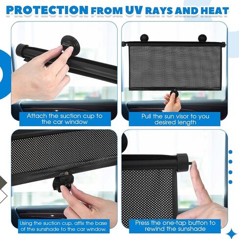 2 Pack 23" Extra Wide Car Window Shades Large Car Sun Shade for Window Sun Visor for Car Side Window Retractable Window Shade Roll for UV and Sun Glare Protection Car Travel Accessories in Saudi Arabia