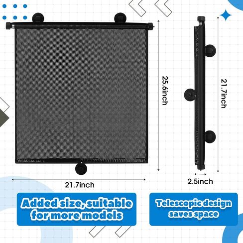 2 Pack 23" Extra Wide Car Window Shades Large Car Sun Shade for Window Sun Visor for Car Side Window Retractable Window Shade Roll for UV and Sun Glare Protection Car Travel Accessories in Saudi Arabia