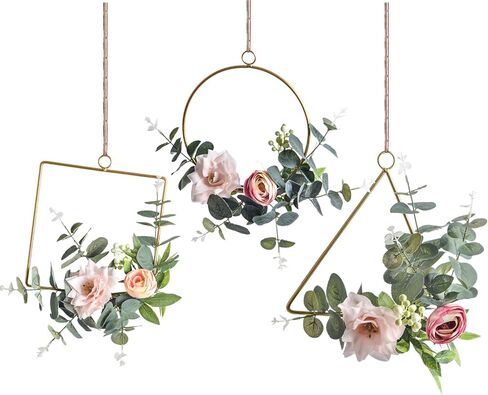 Pauwer Succulent Wedding Wreath Set of 3 Artificial Succulent Plants with Eucalyptus Leaves Metal Floral Hoop Wreath Garland for Wedding Backdrop Nursery Wall Decoration in Kuwait