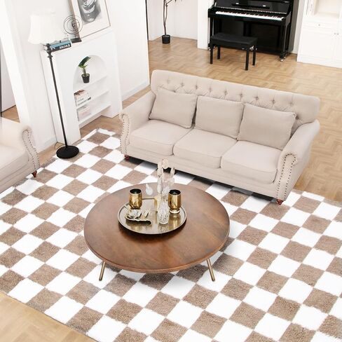 Super Soft Rug for Bedroom, 4x6 Ft Pink and White Area Rug Classic Checkered Shaggy Rug Anti-Skid High Pile Soft Fluffy Rug Fuzzy Carpet for Living Room Bedroom Kids Room Nursery, Dorm Home Decor in Saudi Arabia