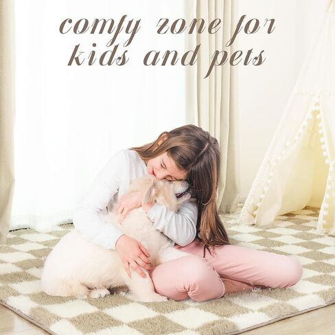 Super Soft Rug for Bedroom, 4x6 Ft Pink and White Area Rug Classic Checkered Shaggy Rug Anti-Skid High Pile Soft Fluffy Rug Fuzzy Carpet for Living Room Bedroom Kids Room Nursery, Dorm Home Decor in Saudi Arabia