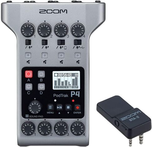 Zoom PodTrak P4 Portable Multitrack Battery Powered, 4 Microphone Inputs, 4 Headphone Outputs, 2-In/2-Out Podcast Recorder Bundle with BTA-2 Bluetooth Adapter in Saudi Arabia