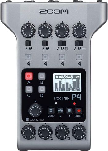 Zoom PodTrak P4 Portable Multitrack Battery Powered, 4 Microphone Inputs, 4 Headphone Outputs, 2-In/2-Out Podcast Recorder Bundle with BTA-2 Bluetooth Adapter in Saudi Arabia