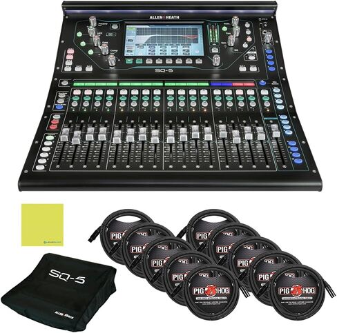 Allen & Heath SQ-5 48-channel Digital Mixer Bundle w/Allen & Heath AP11332 SQ-5 Dust Cover, 10-Pack Pig Hog PHM10 8mm XLR Microphone Cable and Liquid Audio Polishing Cloth in Saudi Arabia