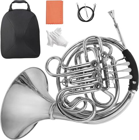Double French horn, French horn，four keys in F/Bb tuning, selected brass, professional grade French horn detachable design, comes with French Horn Case, gloves, cleaning cloth and cleaning kit(silver) in Saudi Arabia