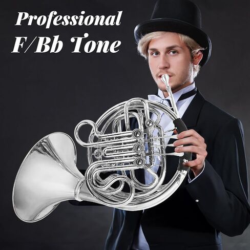 Double French horn, French horn，four keys in F/Bb tuning, selected brass, professional grade French horn detachable design, comes with French Horn Case, gloves, cleaning cloth and cleaning kit(silver) in Saudi Arabia