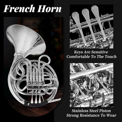 Double French horn, French horn，four keys in F/Bb tuning, selected brass, professional grade French horn detachable design, comes with French Horn Case, gloves, cleaning cloth and cleaning kit(silver) in Saudi Arabia