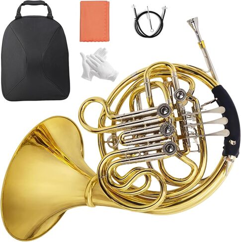 Double French horn, French horn，four keys in F/Bb tuning, selected brass, professional grade French horn detachable design, comes with French Horn Case, gloves, cleaning cloth and cleaning kit(silver) in Saudi Arabia