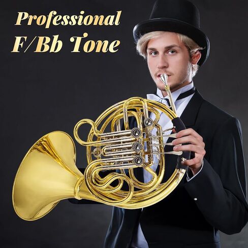 Double French horn, French horn，four keys in F/Bb tuning, selected brass, professional grade French horn detachable design, comes with French Horn Case, gloves, cleaning cloth and cleaning kit(silver) in Saudi Arabia