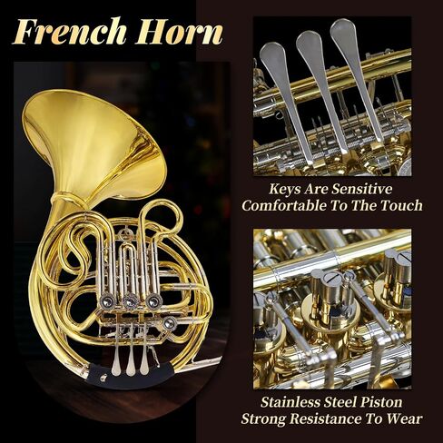 Double French horn, French horn，four keys in F/Bb tuning, selected brass, professional grade French horn detachable design, comes with French Horn Case, gloves, cleaning cloth and cleaning kit(silver) in Saudi Arabia