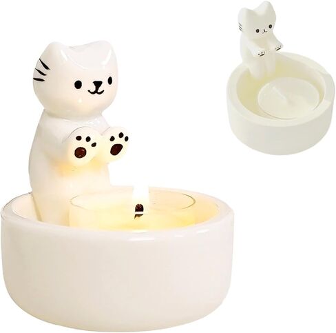 Cat Candle Holder,Cartoon Kitten Candle Holder,Tea Light Candle Holder Cat Warming Paws Hands Candle Holder,Handmade Ceramic Candlestick,for Cat Lover Choice(couple kitten) in Saudi Arabia