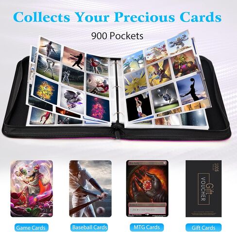 WOT I Trading Card Binder, 900 Pockets Collection Card Binder Sleeves with Polyester Fabric Cover&Zipper - Dark Blue in Saudi Arabia