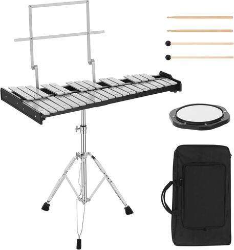 32 Notes Glockenspiel with Adjustable Height Stand,Practice Pad, Aluminum Xylophone for Adult,Glockenspiels Xylophone Bell Kit,Xylophones Instrument Kit with Music Stand,Mallets and Carrying Bag in Saudi Arabia