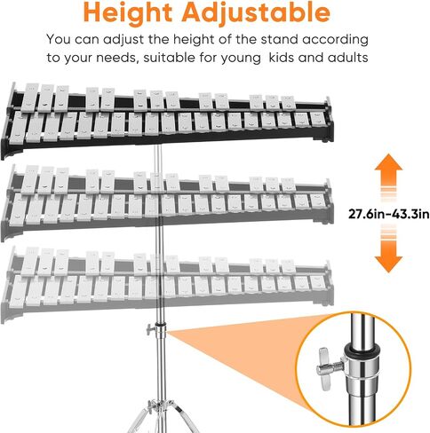 32 Notes Glockenspiel with Adjustable Height Stand,Practice Pad, Aluminum Xylophone for Adult,Glockenspiels Xylophone Bell Kit,Xylophones Instrument Kit with Music Stand,Mallets and Carrying Bag in Saudi Arabia