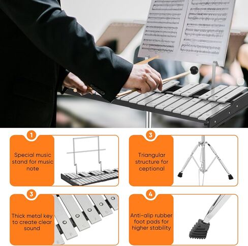 32 Notes Glockenspiel with Adjustable Height Stand,Practice Pad, Aluminum Xylophone for Adult,Glockenspiels Xylophone Bell Kit,Xylophones Instrument Kit with Music Stand,Mallets and Carrying Bag in Saudi Arabia