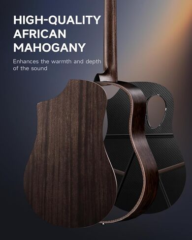 Donner 38" Carbon X Wood Acoustic Guitar Beginner & Intermediate Learner Kits - Carbon Fiber Top, Wooden Bowl, Durable Solid Acustica Guitarra with Case, Strap, Steel-String RISING-G1(Satin, Black) in Saudi Arabia