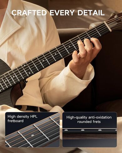 Donner 38" Carbon X Wood Acoustic Guitar Beginner & Intermediate Learner Kits - Carbon Fiber Top, Wooden Bowl, Durable Solid Acustica Guitarra with Case, Strap, Steel-String RISING-G1(Satin, Black) in Saudi Arabia