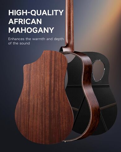 Donner 38" Carbon X Wood Acoustic Guitar Beginner & Intermediate Learner Kits - Carbon Fiber Top, Wooden Bowl, Durable Solid Acustica Guitarra with Case, Strap, Steel-String RISING-G1(Satin, Black) in Saudi Arabia