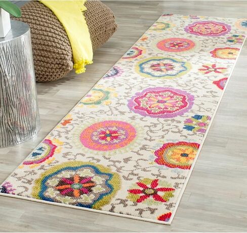 SAFAVIEH Monaco Collection Runner Rug - 2'2" x 6', Ivory & Multi, Boho Floral Design, Non-Shedding & Easy Care, Ideal for High Traffic Areas in Living Room, Bedroom (MNC233A) in Saudi Arabia