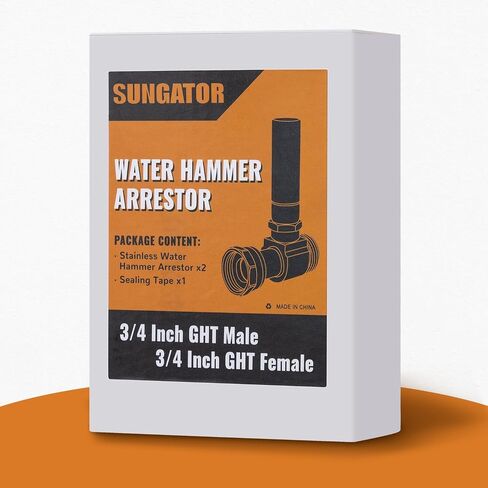 SUNGATOR Angle Washing Machine Water Hammer Arrestor, 3/4 Inch FHT x 3/4 Inch MHT for Washer, Laundry, Stainless Steel Hammer Arrestor, Stop Hammering Reduce Banging Noise, A Sealing Tape (2-Pack) in Saudi Arabia