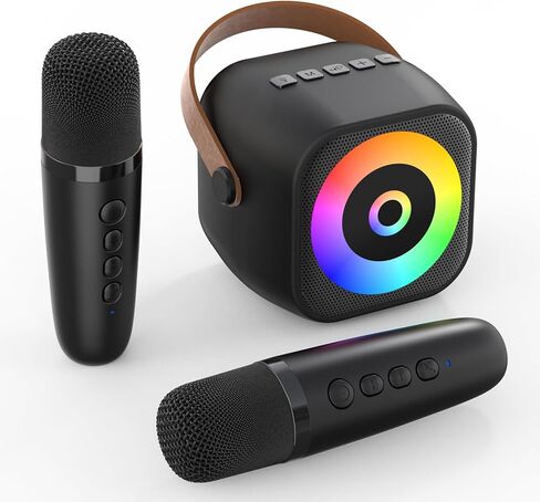 آلة كاريوكي صغيرة، مكبر صوت كاريوكي محمول بلوتوث مع 2 ميكروفون لاسلكي وأضواء للأطفال والكبار، هدايا عيد الميلاد للفتيات والأولاد من سن 3 إلى 12 عامًا (وردي) in Kuwait