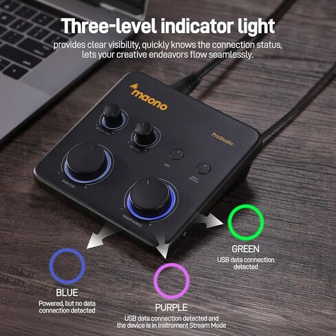 MAONO USB Audio Interface for PC: Interface with XLR Input 24-bit/192kHz Routing Software LOOPBACK ASIO Driver for Recording Music, Home-Studio, Guitar, Podcast, Streaming, DAW(PS22 Lite Black) in Saudi Arabia