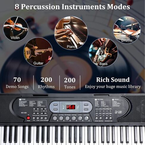 Rengue 61 Keys Keyboard Piano, Electric Digital Piano Set for Beginners, Learning Piano with Light-Up Keys, Speakers, Microphone, Stand, Foldable Bench, Sheet Music Stand and Keyboard Sticker in Saudi Arabia